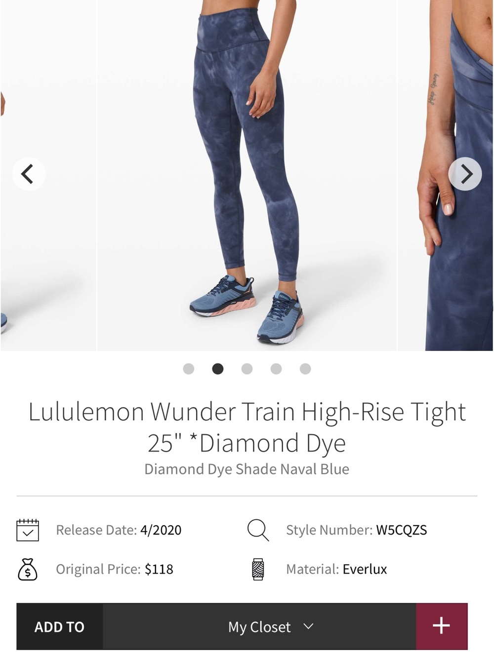 Woman’s size 4 lululemon athletica Navy Diamond-Dye High-Rise Leggings